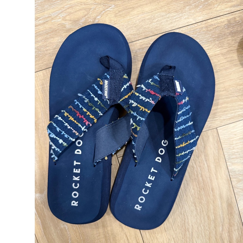 Rocket Dog Navy Blue Woven Stripe Platform Flip Flops Sandals Womens 9 C269/1225